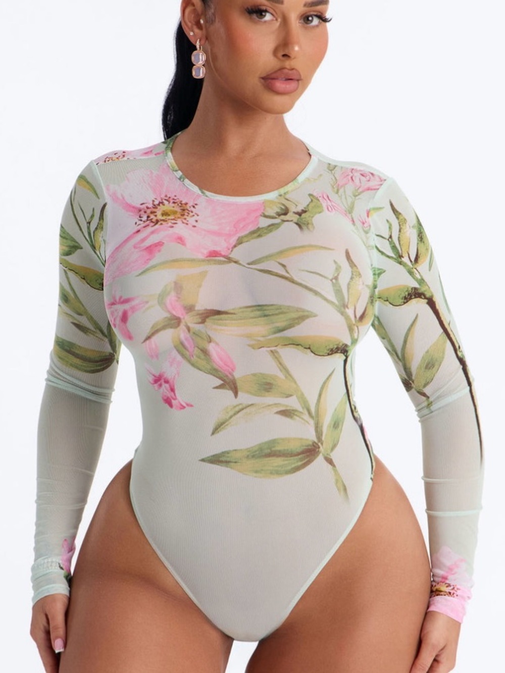 Mesh long sleeve bodysuit